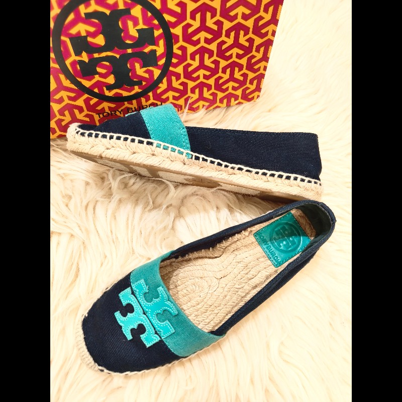 Tory Burch拼色草編鉛筆鞋-8