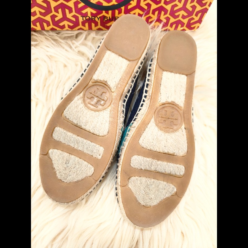 Tory Burch拼色草編鉛筆鞋-9