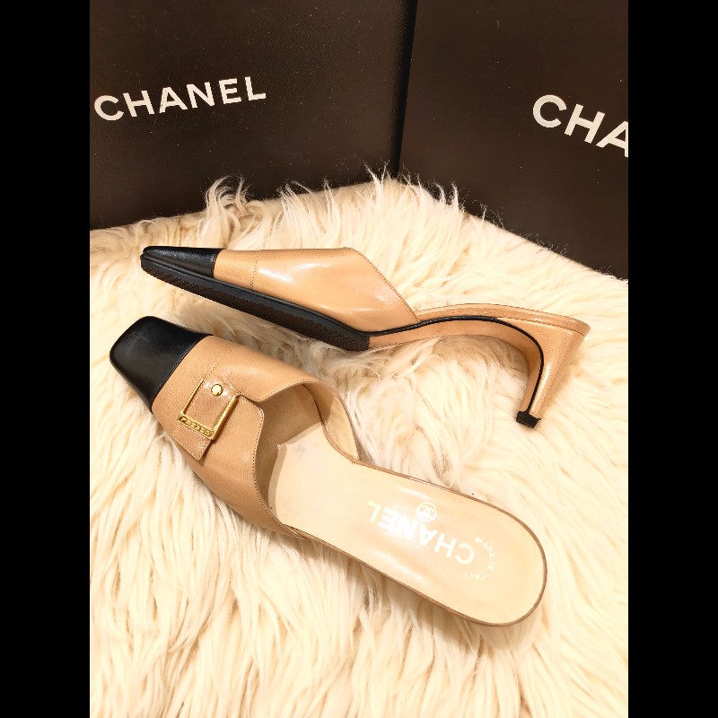 Chanel方頭拼色露跟鞋-7