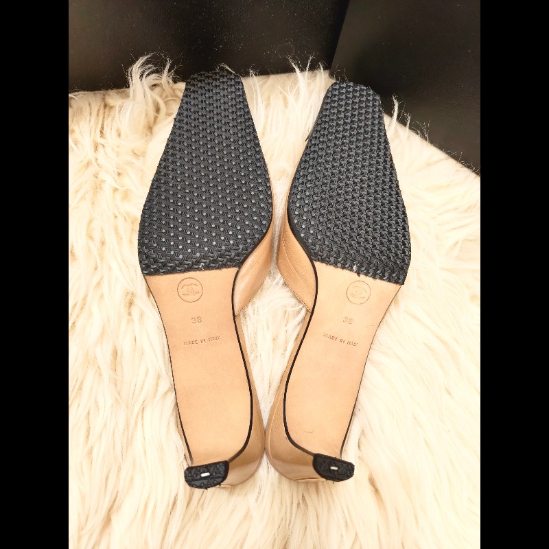 Chanel方頭拼色露跟鞋-9