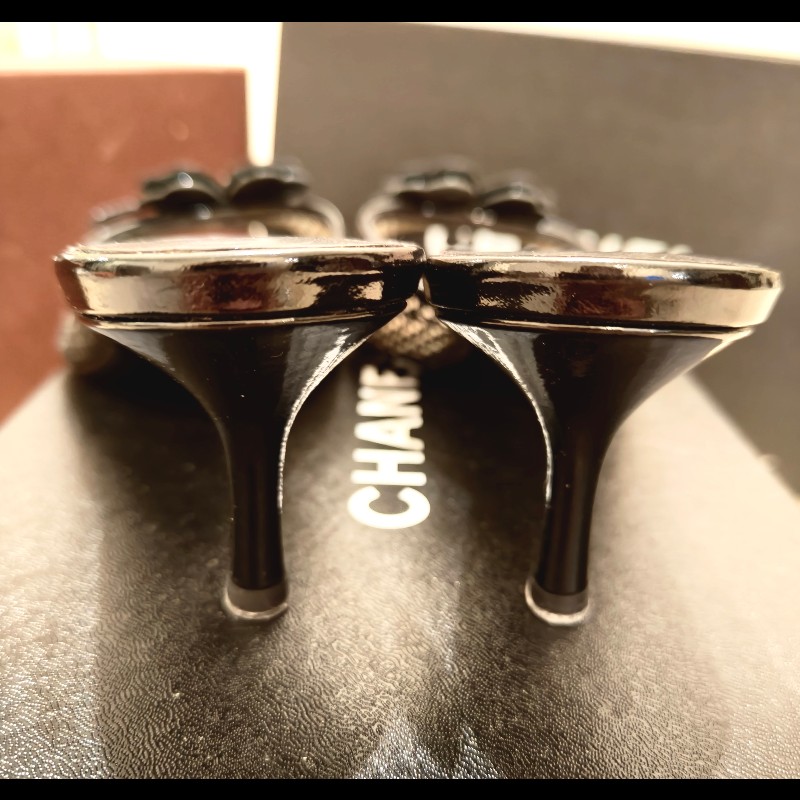 Chanel 小雙C幸運草網織中跟涼鞋-8