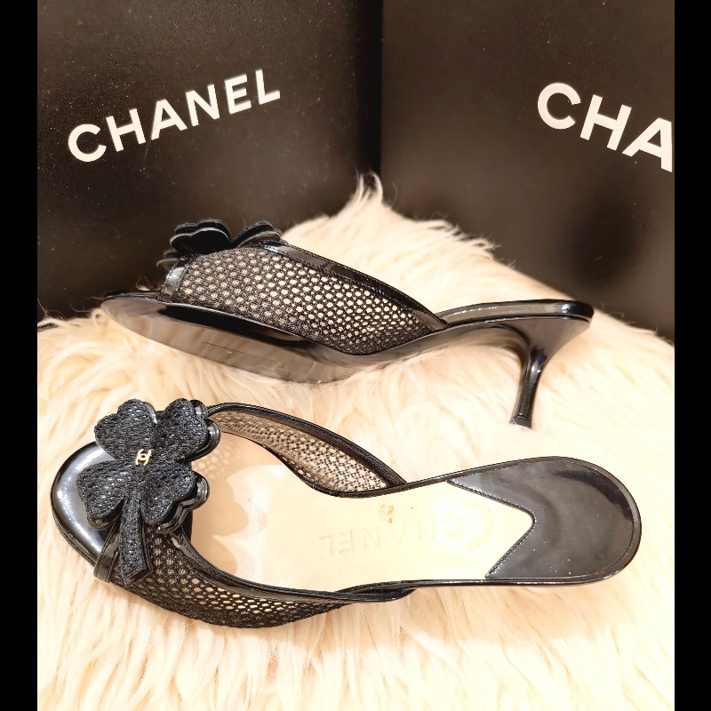 Chanel 小雙C幸運草網織中跟涼鞋-10