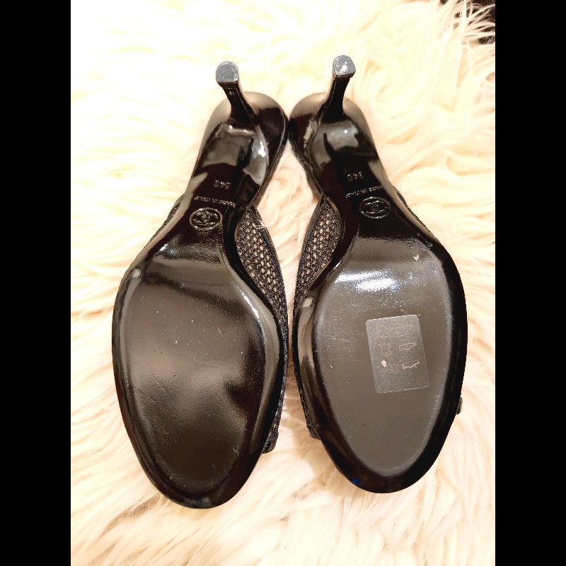 Chanel 小雙C幸運草網織中跟涼鞋-11