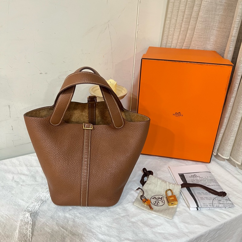 ෆ Hermes 菜籃子金棕金💛大全配有2022購證-5