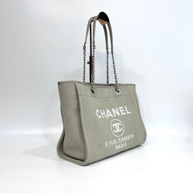 🥨極美色調香奈兒沙灘包🕯️CHANEL牛仔灰帆布銀鏈小號沙灘包A67001-5