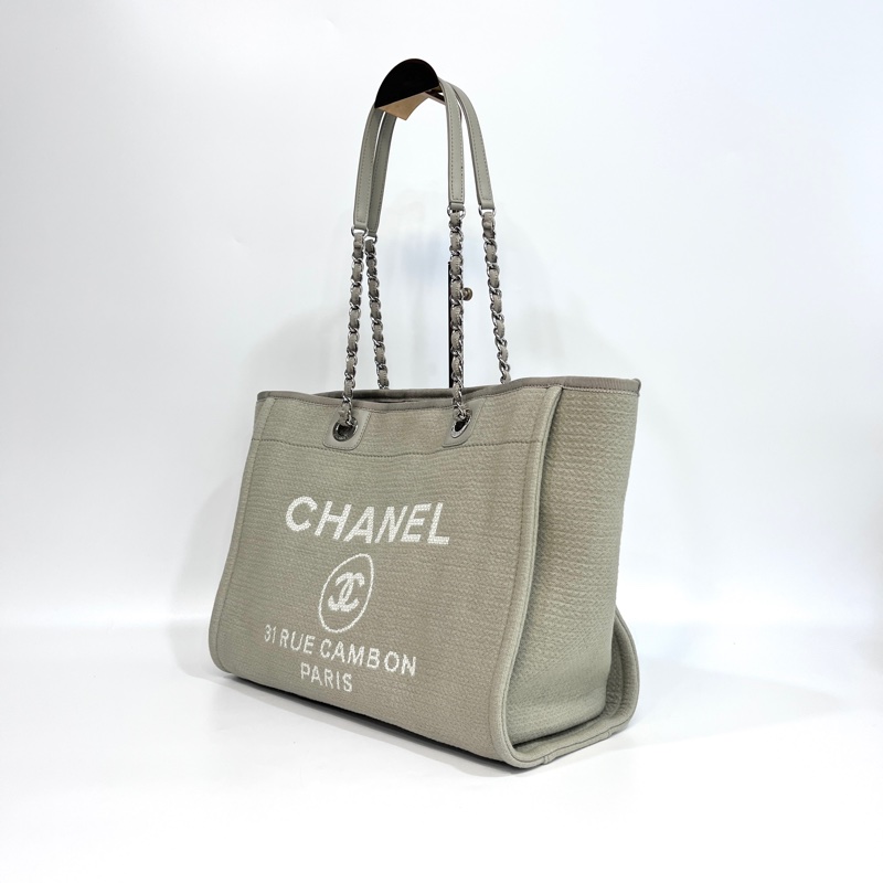 🥨極美色調香奈兒沙灘包🕯️CHANEL牛仔灰帆布銀鏈小號沙灘包A67001-6