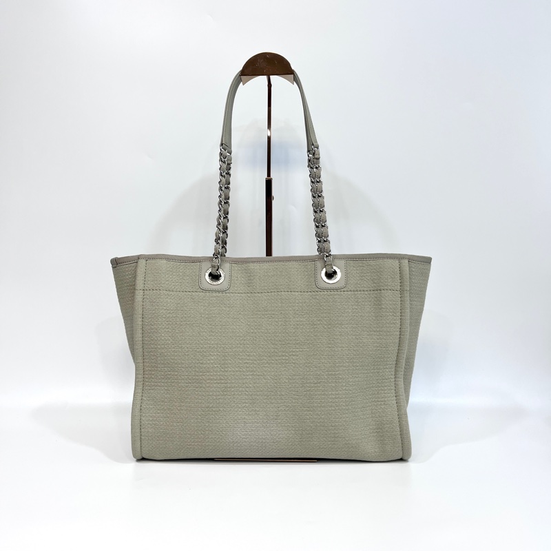 🥨極美色調香奈兒沙灘包🕯️CHANEL牛仔灰帆布銀鏈小號沙灘包A67001-7