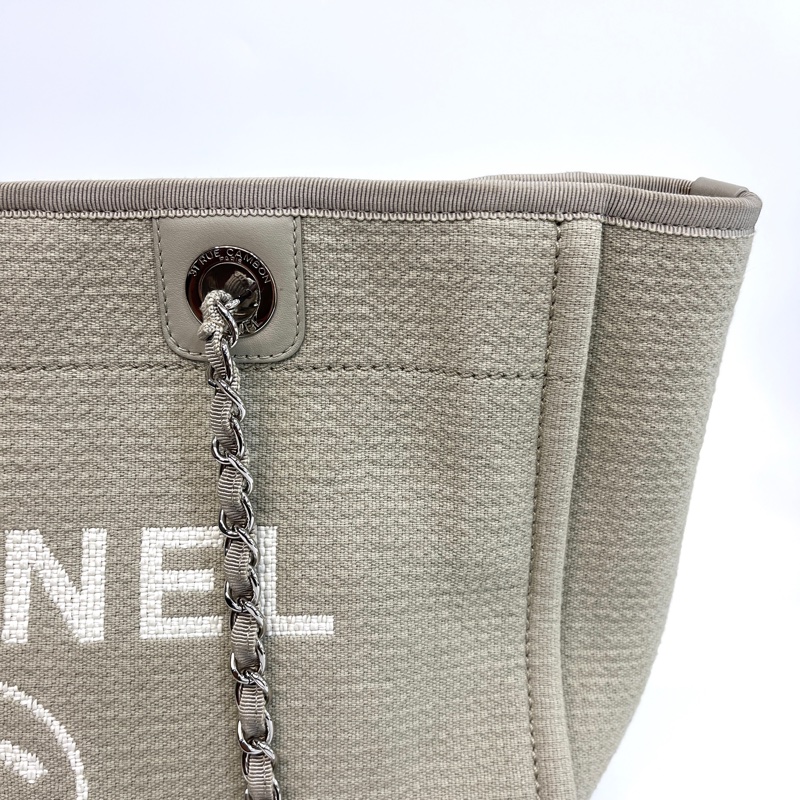 🥨極美色調香奈兒沙灘包🕯️CHANEL牛仔灰帆布銀鏈小號沙灘包A67001-11