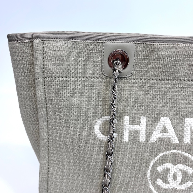 🥨極美色調香奈兒沙灘包🕯️CHANEL牛仔灰帆布銀鏈小號沙灘包A67001-12