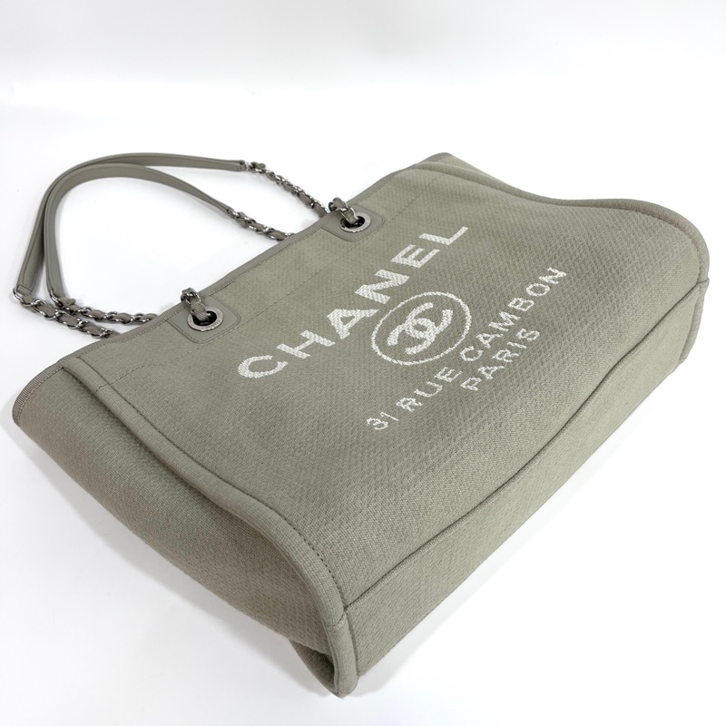 🥨極美色調香奈兒沙灘包🕯️CHANEL牛仔灰帆布銀鏈小號沙灘包A67001-13