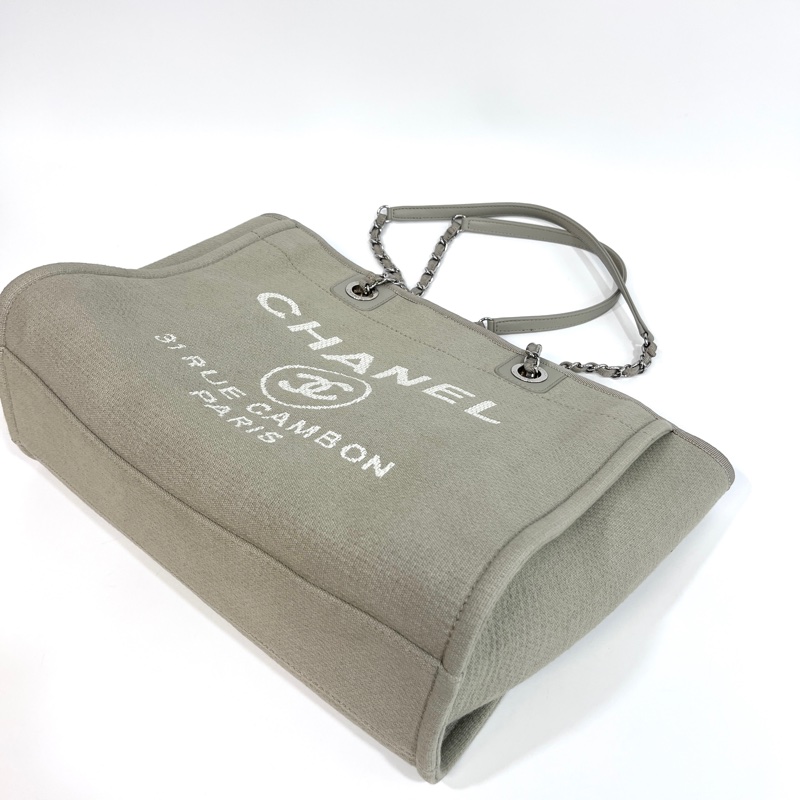 🥨極美色調香奈兒沙灘包🕯️CHANEL牛仔灰帆布銀鏈小號沙灘包A67001-14