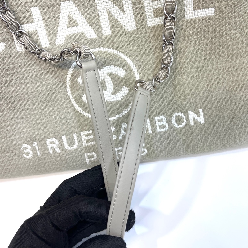 🥨極美色調香奈兒沙灘包🕯️CHANEL牛仔灰帆布銀鏈小號沙灘包A67001-18