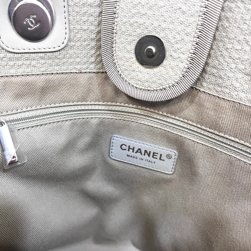 🥨極美色調香奈兒沙灘包🕯️CHANEL牛仔灰帆布銀鏈小號沙灘包A67001-20