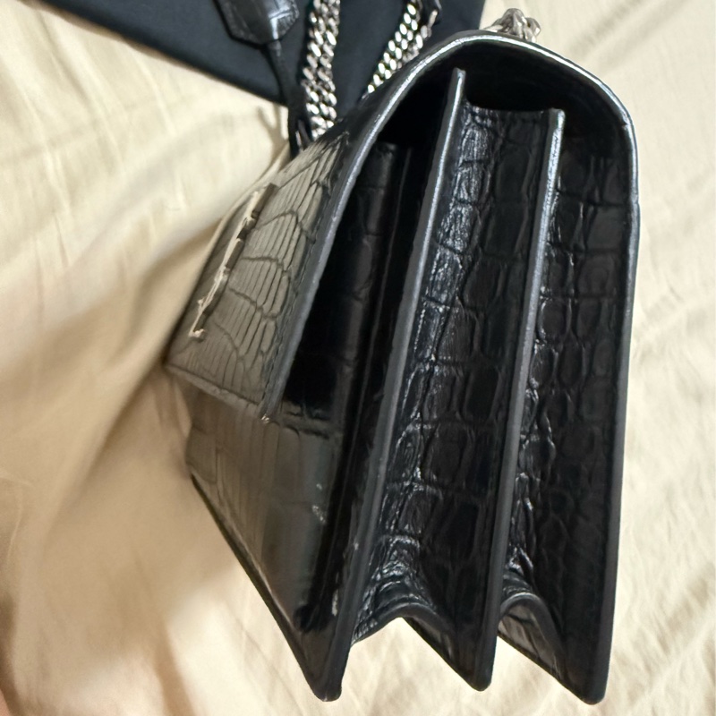 SUNSET 日落包 中號 22 鱷魚壓紋 黑色 銀釦-1