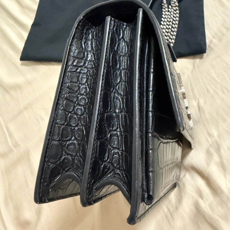 SUNSET 日落包 中號 22 鱷魚壓紋 黑色 銀釦-2