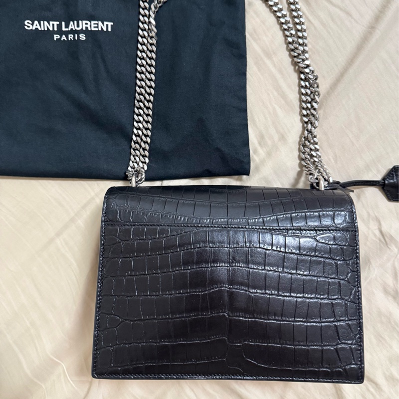 SUNSET 日落包 中號 22 鱷魚壓紋 黑色 銀釦-4