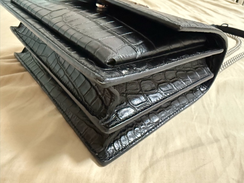 SUNSET 日落包 中號 22 鱷魚壓紋 黑色 銀釦-7