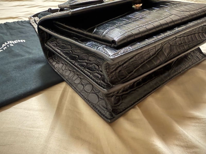 SUNSET 日落包 中號 22 鱷魚壓紋 黑色 銀釦-8