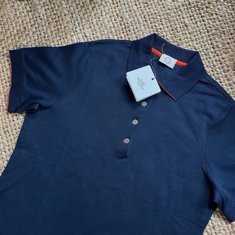 99新hermes愛馬仕double jeu polo短袖藏藍色男士polo衫，碼數:L-1