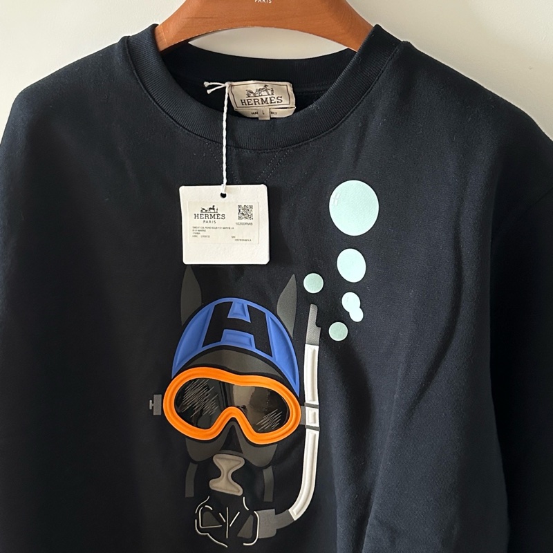 全新hermes愛馬仕scub H潛水馬圖案藏藍色圓領薄絨衛衣，尺碼:M碼/L碼-1