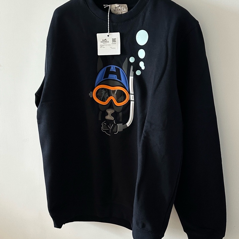 全新hermes愛馬仕scub H潛水馬圖案藏藍色圓領薄絨衛衣，尺碼:M碼/L碼-2
