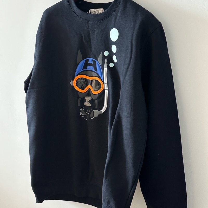 全新hermes愛馬仕scub H潛水馬圖案藏藍色圓領薄絨衛衣，尺碼:M碼/L碼-5