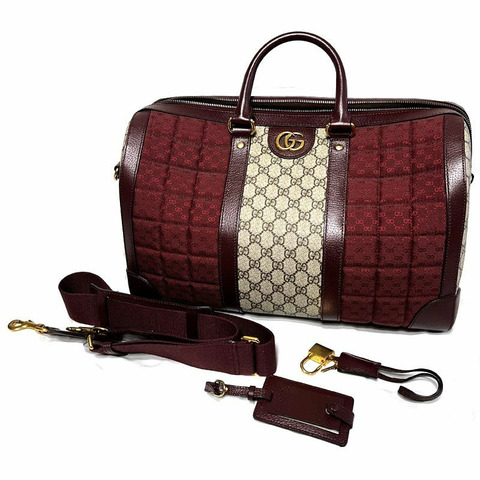 GUCCI GG帆布波士頓包 724642 FAB9Y 6042 酒紅色