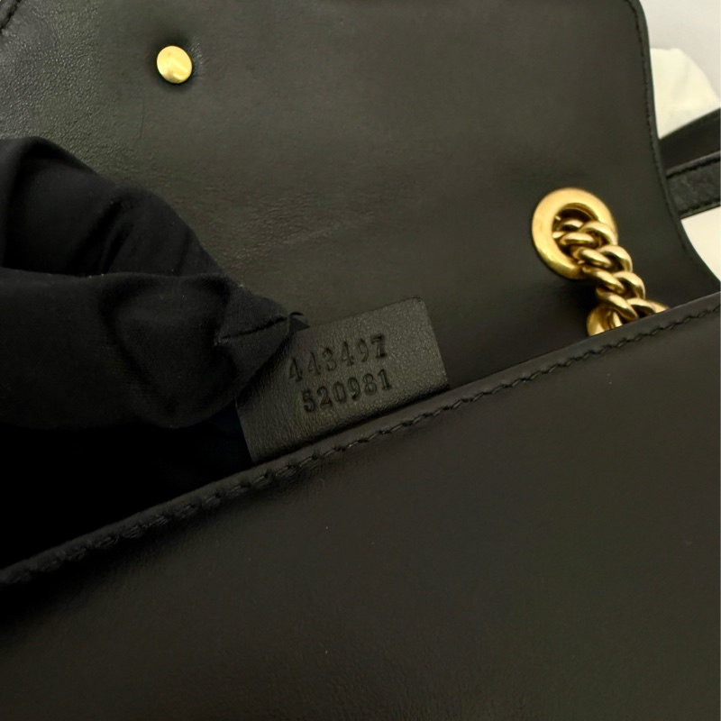 二手GUCCI 黑色GG Marmont 馬夢古銅金鍊雙G翻蓋2用包(小號26cm)443497-9