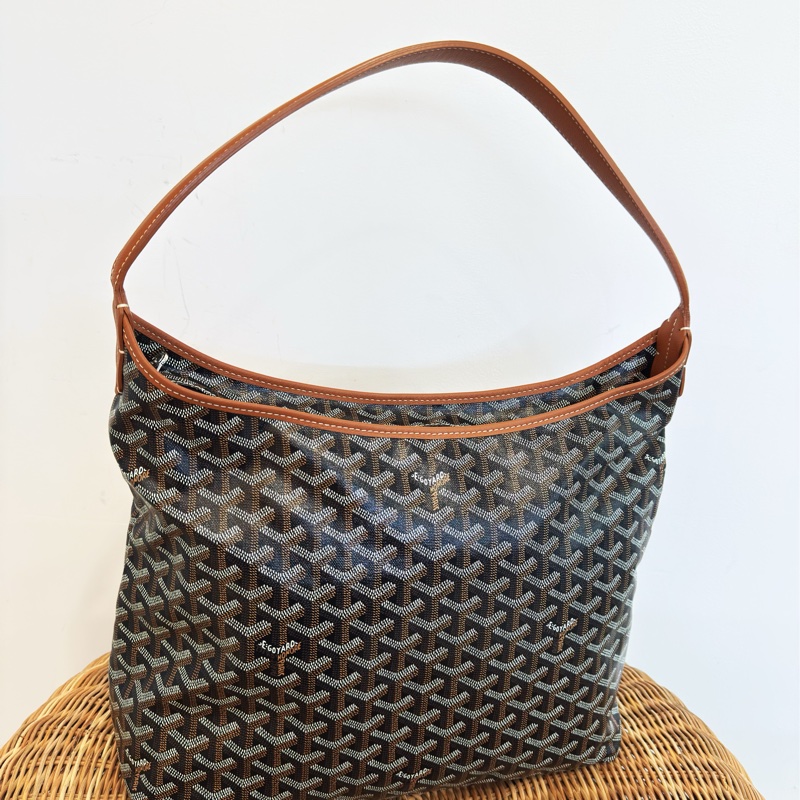 全新GOYARD焦糖色HOBO BAG印花防水帆布單肩背購物包黑棕色-1