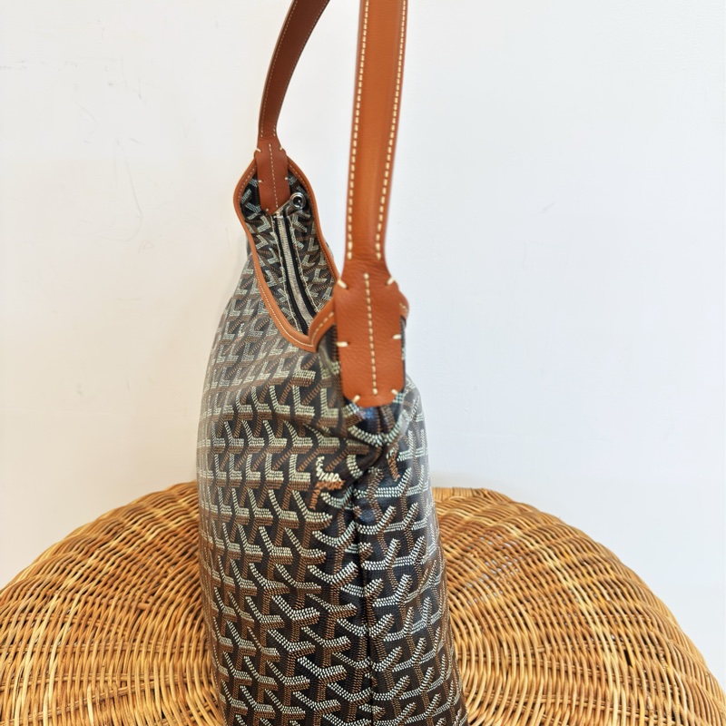 全新GOYARD焦糖色HOBO BAG印花防水帆布單肩背購物包黑棕色-2