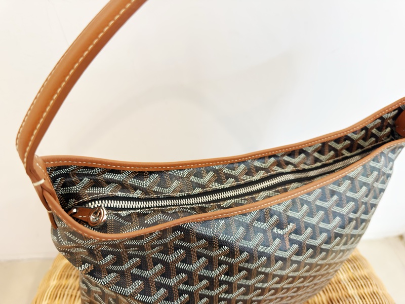 全新GOYARD焦糖色HOBO BAG印花防水帆布單肩背購物包黑棕色-3