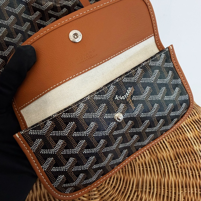 全新GOYARD焦糖色HOBO BAG印花防水帆布單肩背購物包黑棕色-5