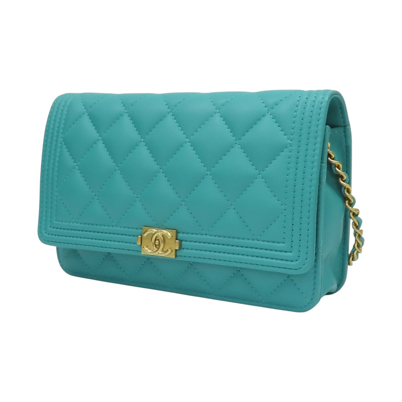 綠色 菱格紋 羊皮 BOY WOC 鍊帶 肩背包【CHANEL 香奈兒】 A80287-2