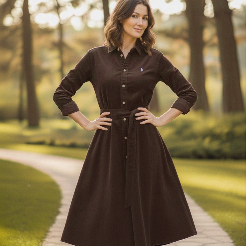 Ralph Lauren 深咖絨布襯衫洋裝（6號約M)-0