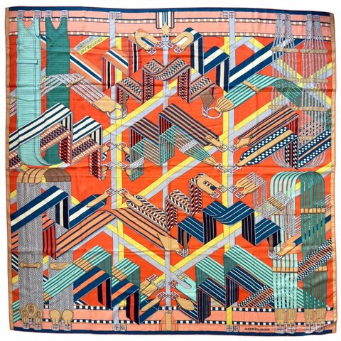 HERMES Sangles En Zigzag shawl 140 羊絨 圍巾