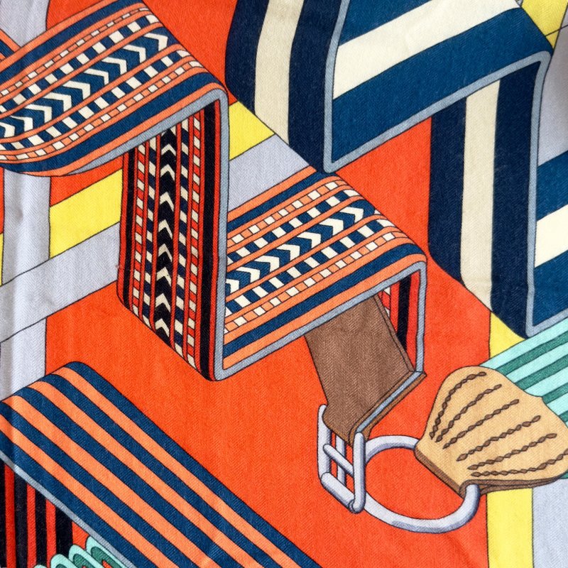 HERMES Sangles En Zigzag shawl 140 羊絨 圍巾-3