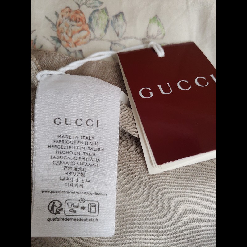 GUCCI 薄桑蠶絲雙面滿版圍巾（奶茶色）-4