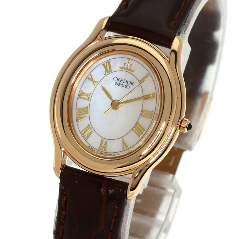 精工 4J81-5030 Credor 橢圓形錶盤腕錶，18K 玫瑰金/皮革錶帶，女款-2