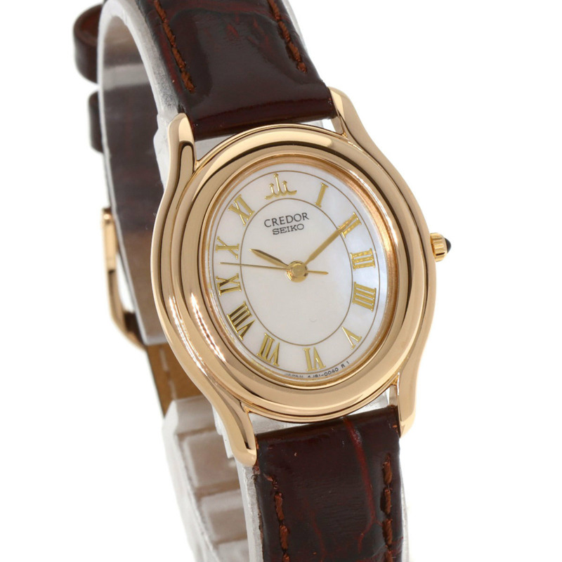 精工 4J81-5030 Credor 橢圓形錶盤腕錶，18K 玫瑰金/皮革錶帶，女款-3