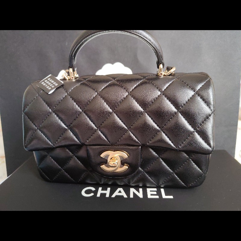 CHANEL 香奈兒CF20黑金羊皮-5