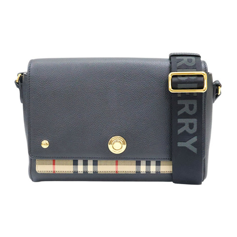 黑色 格紋帆布 牛皮 斜背包 肩背包【BURBERRY 巴寶莉】