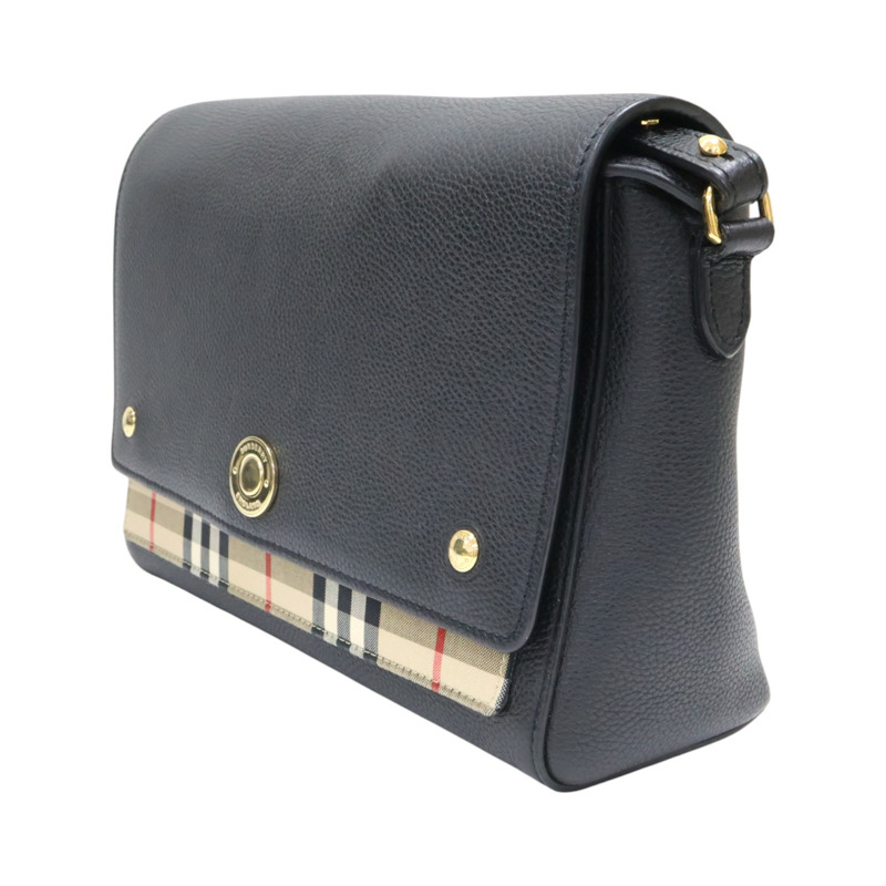 黑色 格紋帆布 牛皮 斜背包 肩背包【BURBERRY 巴寶莉】-3