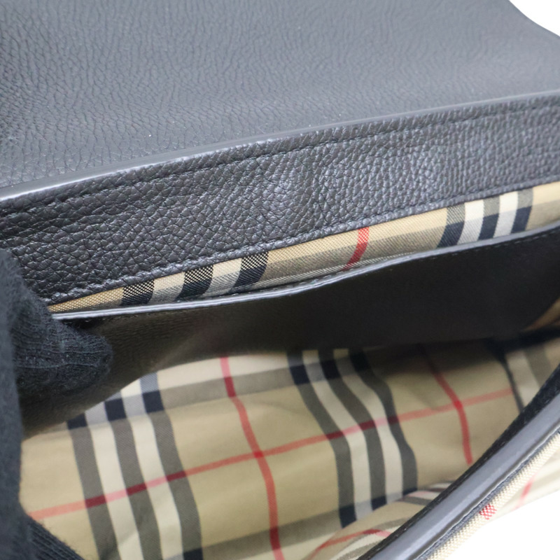 黑色 格紋帆布 牛皮 斜背包 肩背包【BURBERRY 巴寶莉】-4