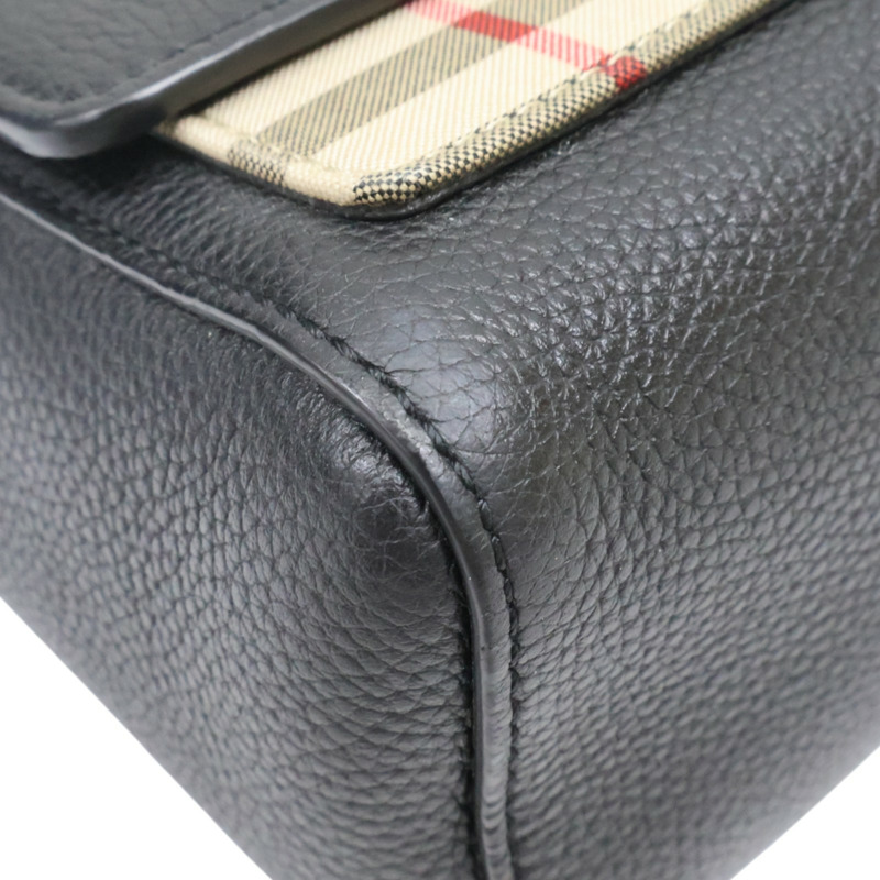 黑色 格紋帆布 牛皮 斜背包 肩背包【BURBERRY 巴寶莉】-10