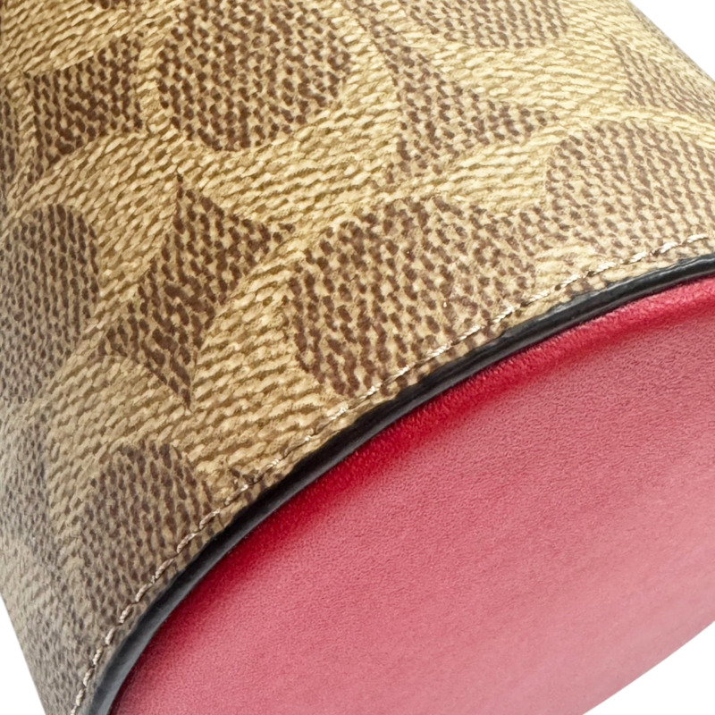 紅色牛皮 棕色PVC 圓桶 肩背包【COACH 寇馳】 C2443-10