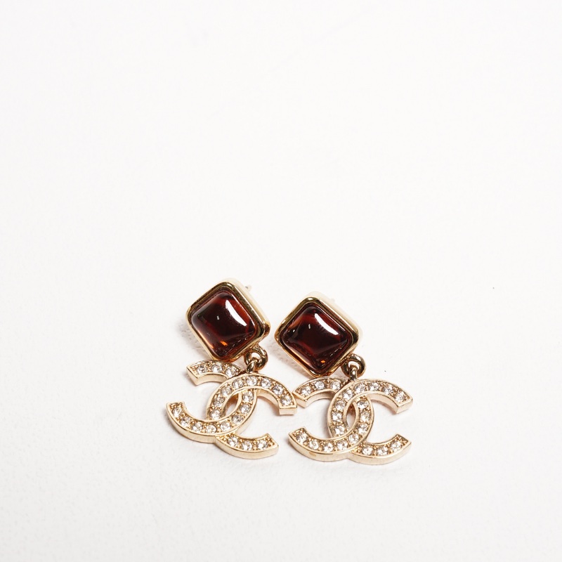 CHANEL 棕石雙c耳環-1