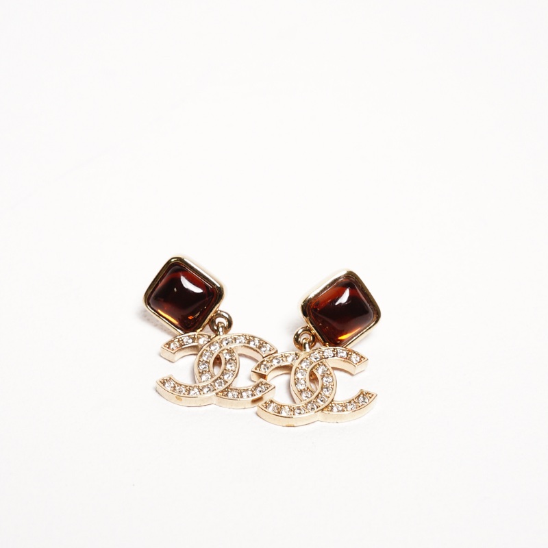 CHANEL 棕石雙c耳環-4