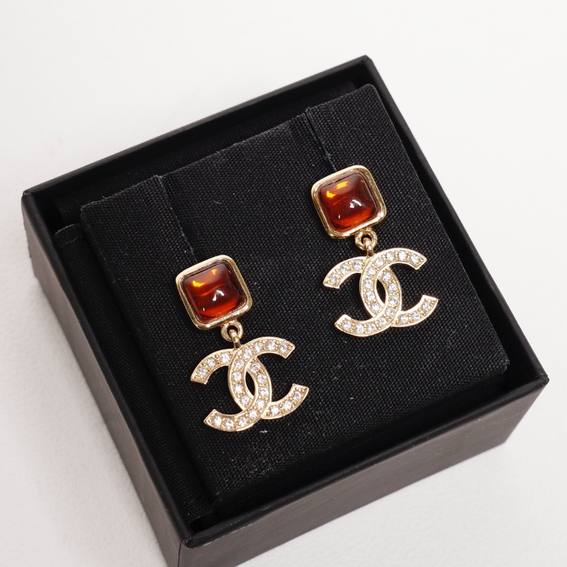 CHANEL 棕石雙c耳環-6