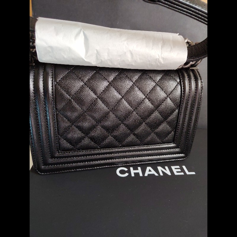 CHANEL 香奈兒荔枝牛BOY20復古黑銀-1
