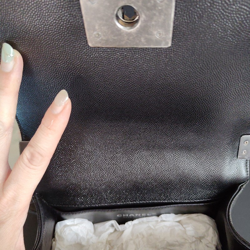 CHANEL 香奈兒荔枝牛BOY20復古黑銀-14